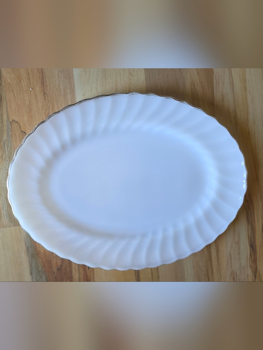 Vintage Anchor Hocking  White Scalloped Serving Platter - Elegant Home Dining